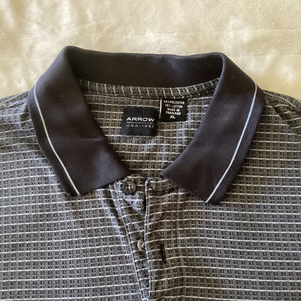 Mens ARROW BLACK n WHITE STRIPED POLO 1/4 BUTTON UP, SS, SIZE XL
